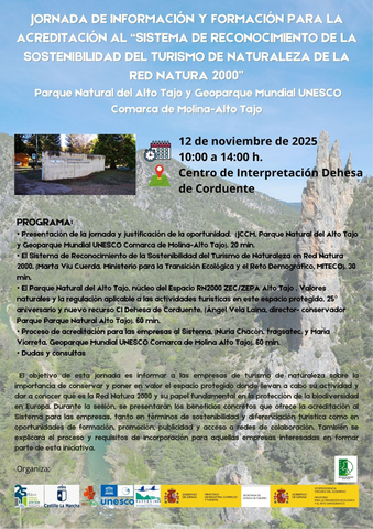 foto2 cartel Jornada informativa sobre el Sistema de Reconocimiento de la Sostenibilidad del Turismo de Naturaleza de la Red Natura 2000 cartel